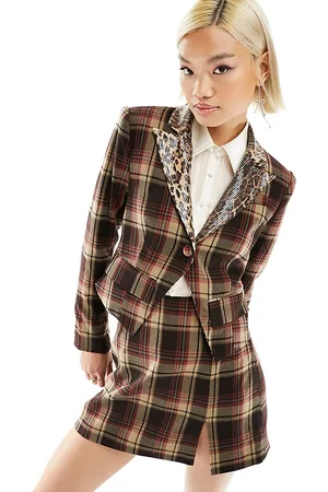 Labelrail X Dyspnea checked leopard trim fitted jacket in - part of a set