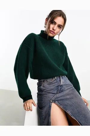 Monki Cropped knitted sweater in forest
