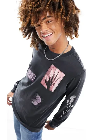 Weekday Relaxed fit long sleeve T-shirt with graphic print patches in washed
