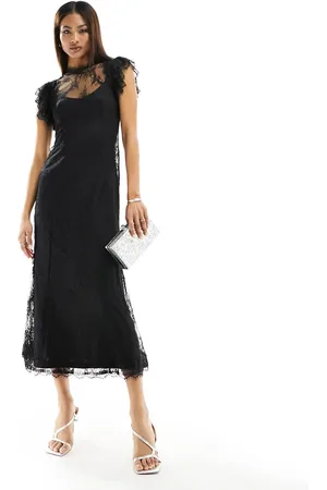 Never Fully Dressed Flutter sleeve sheer lace midaxi dress in