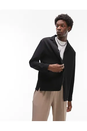 Topman Long sleeve regular fit camp collar plisse shirt in