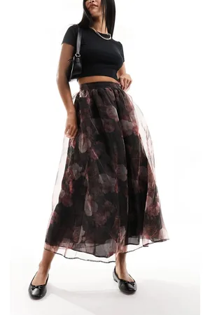 Miss Selfridge Organza maxi skirt in oversized floral