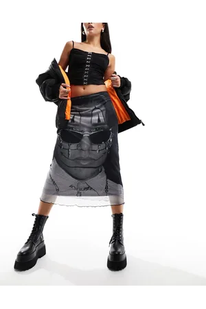 Basic Pleasure Mode X Subculture face print maxi skirt in gray