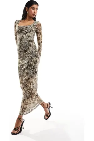 Object Mesh square neck maxi dress in animal print