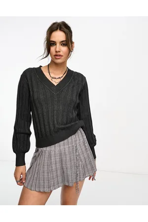 Object Knitted rib v neck sweater in dark