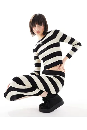 Noisy May Cropped knit top in black & cream stripe - part of a set