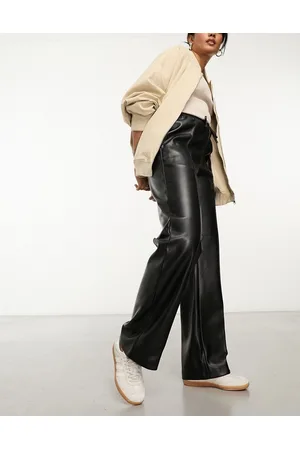 River Island Wide leg PU pants with elastic waist in