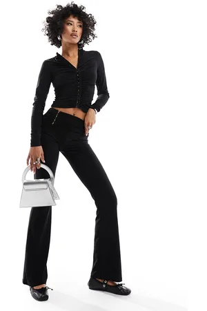 COLLUSION Ruched waistband hook & eye 00s flare in