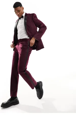 ASOS Slim tuxedo suit pants in burgundy velvet