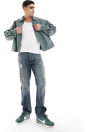 ASOS Straight leg jeans with abrasions in vintage dark wash