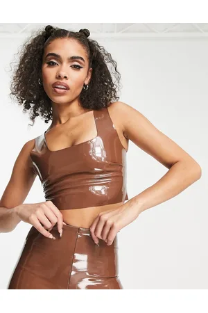 Commando Faux leather patent crop top in tan - part of a set