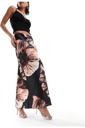 ASOS Satin bias maxi skirt in large placement floral