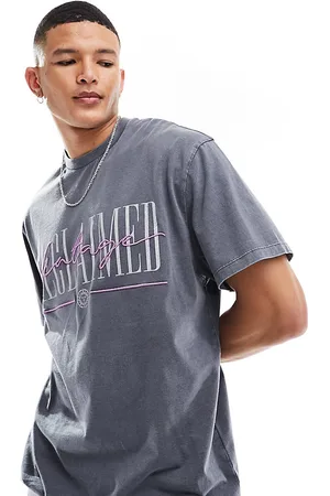 Reclaimed Oversized logo t-shirt in washed charcoal