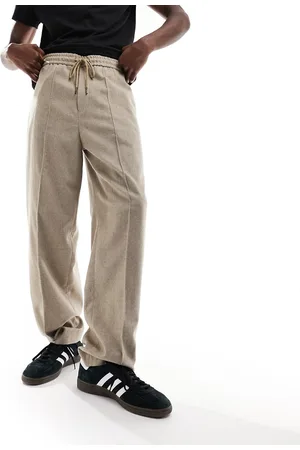 ASOS Pull on smart wide leg pants in wool mix stone