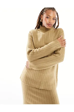 ASOS Oversized rib sweater with grown on neck in rib in camel - part of a set