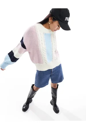 Pieces® Cable detail sweater in color block
