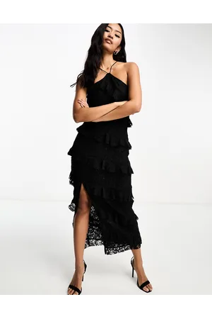 Style Cheat Ruffle maxi dress with split in lace