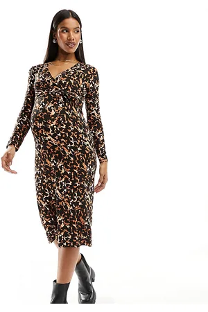 Mama;licious Mamalicious maternity v-neck midi dress in leopard print