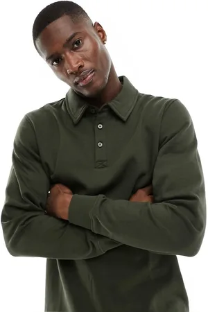 Only & Sons Sweat long sleeve polo in khaki
