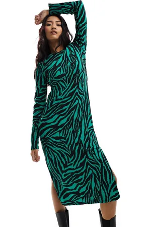 Pieces® High neck neck midi dress in animal