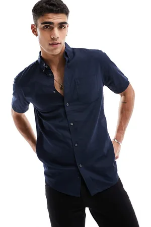 French Connection Linen short sleeve navy shirt