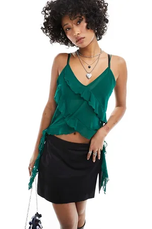 ONLY Sheer frill cami top in emerald
