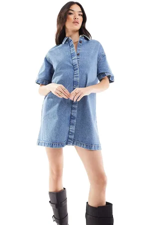 ASOS Short sleeve denim shirt dress in midwash