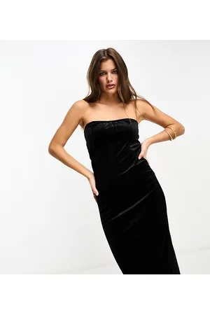 Pieces® Velour bandeau midi dress in