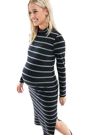 Mama;licious Mamalicious Maternity stripe midi dress in and green