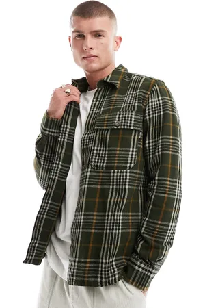 Only & Sons Flannel check overshirt in khaki