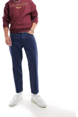 Only & Sons Avi rigid tapered fit cropped jeans in mid wash
