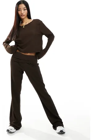 ONLY Fold over waistband flare pants in brown - part of a set