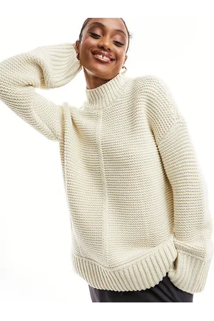 VERO MODA Premium oversized longline sweater with seam detail in cream