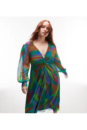 Topshop Long sleeve twist cut out midi dress in print