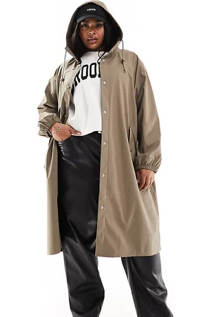 ASOS ASOS DESIGN Curve rubberized rain parka coat in mushroom