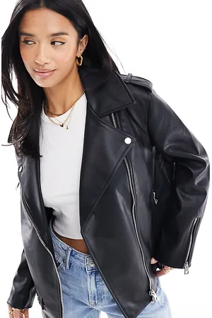 River Island Faux leather oversized biker jacket in