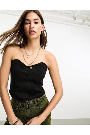 ONLY Cropped denim corset top in washed