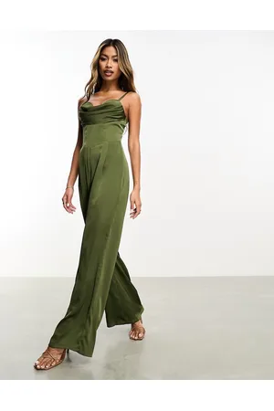 Jaded Rose Satin corset jumpsuit in olive