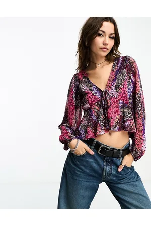 ONLY Tie front blouse in patchwork floral