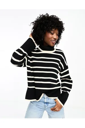 VERO MODA Roll neck sweater in black mono stripe