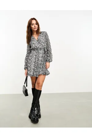 VILA Wrap sheer mini dress in mono floral print