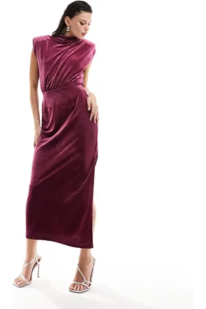 VILA Velvet high neck maxi dress in raspberry