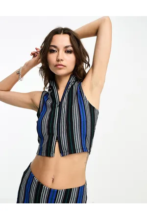 ONLY High neck cropped zip up top in stripe - part of a set