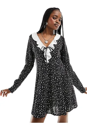 Motel Ditsy floral ruffle collar mini tea dress in