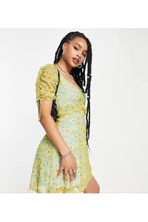 Topshop Neon floral mini tea dress in