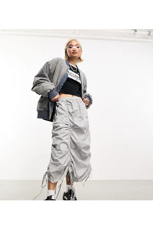 COLLUSION Ruched parachute midi skirt in light
