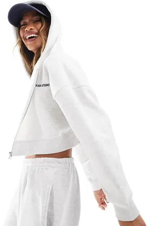 Kaiia Zip through cropped hoodie in light - part of a set