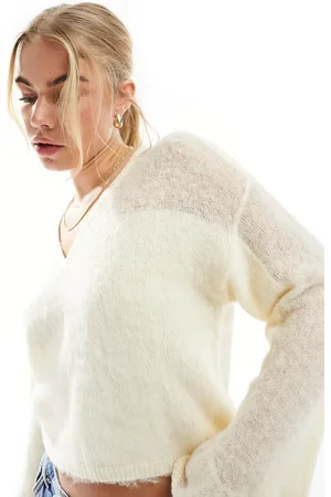 ASOS V-neck sweater with sheer panel in cream