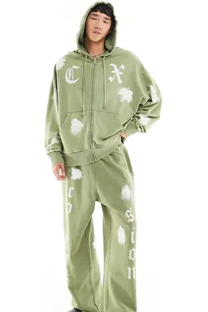 COLLUSION Paint splat zip through hoodie in khaki - part of a set