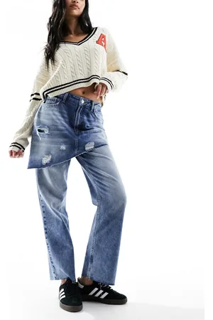 Miss Selfridge Straight leg jeans with denim mini over skirt